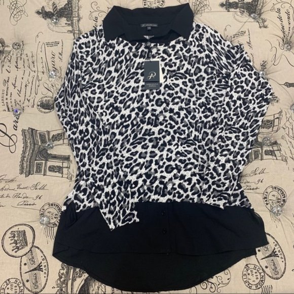 Adrianna Papell Leopard Print Twofer Sweater - Picture 3 of 5